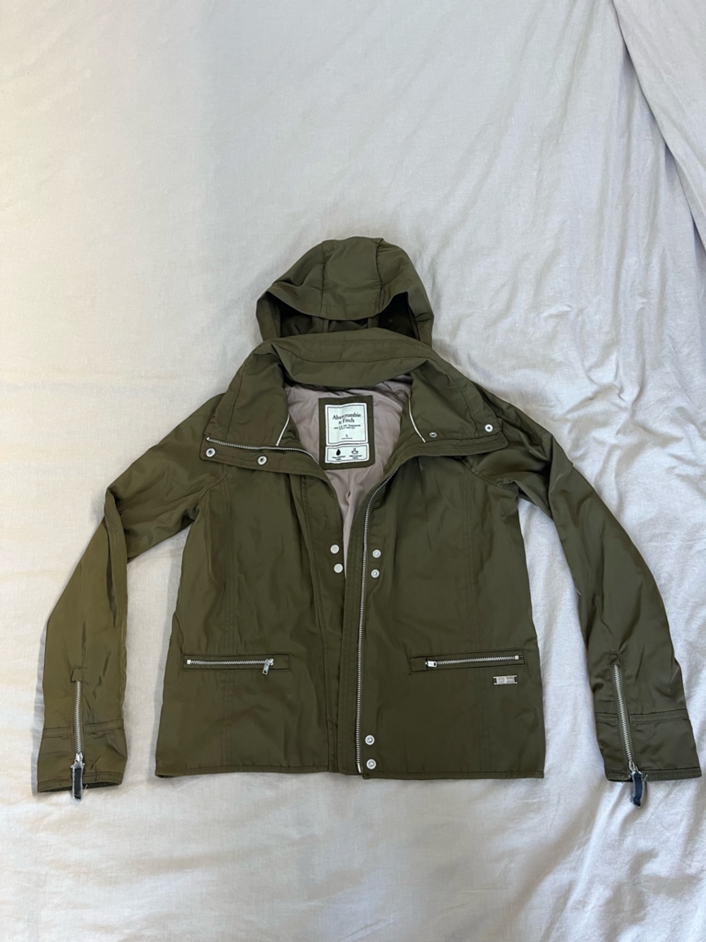 Abercrombie & Fitch Olive Green Hooded Rain Jacket